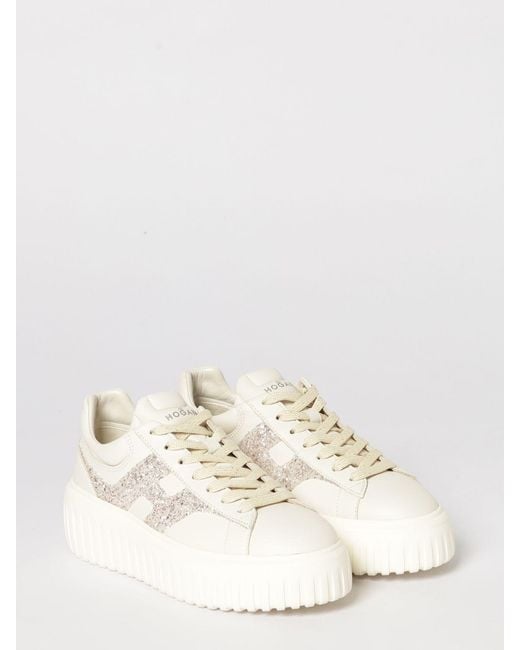 Hogan Natural H-Stripes Leather Sneakers With Glitter