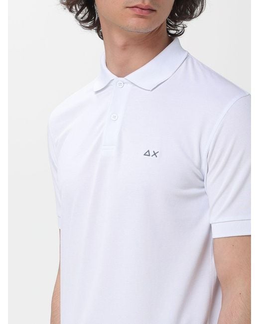 Sun 68 White Cotton Logo Polo Shirt for men