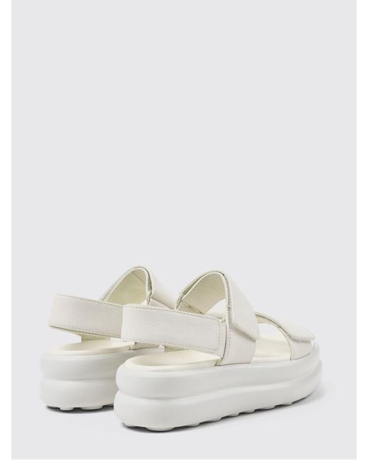 Camper White Pelotas Flota Up Grained Leather Sandals