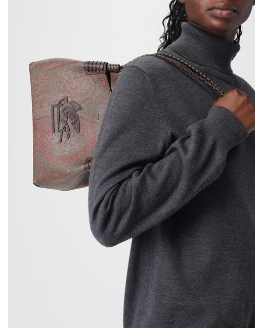 Etro Brown Libra Small Coated Cotton Paisley Jacquard Shopping Bag