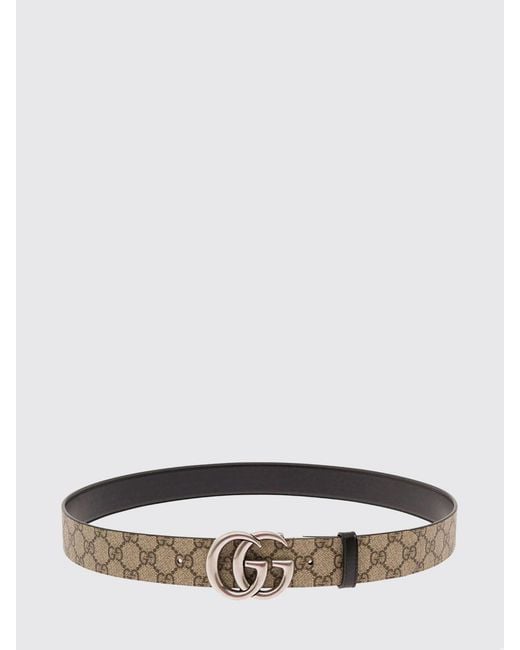 Gucci Natural Gg Supreme Fabric Belt With Gg Marmont Monogram Buckle for men