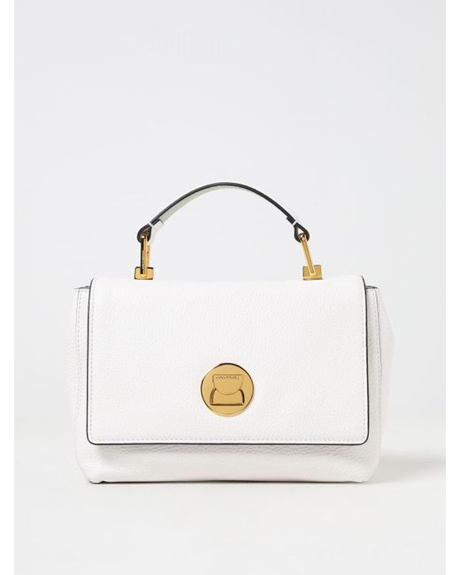 Coccinelle White Liya Bag In Grained Leather With Shoulder Strap