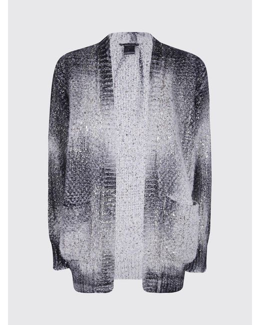 Avant Toi Blue Cotton And Wool Blend Cardigan With Abstract Pattern And Patch Pockets