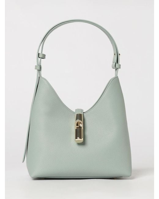 Furla Green Goccia Grained Leather Shoulder Bag By With Snap Closure