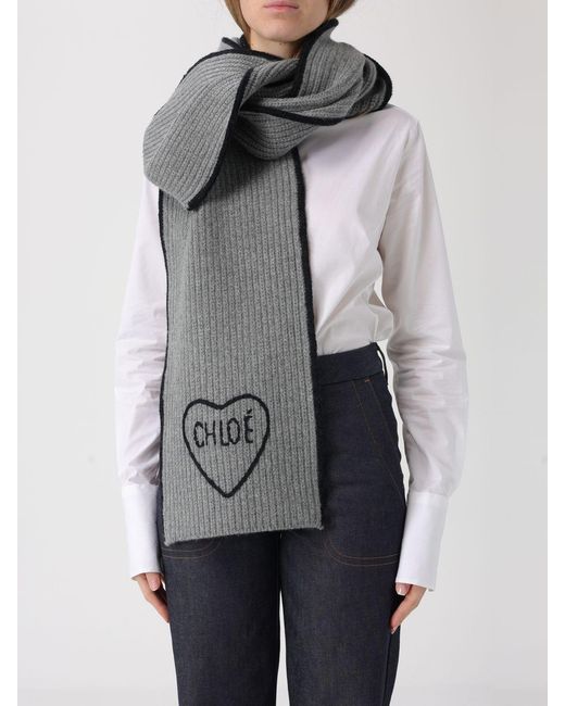 ChloÉ Bufanda Encoeur De Lana Virgen Acanalada Chloé de color Gray