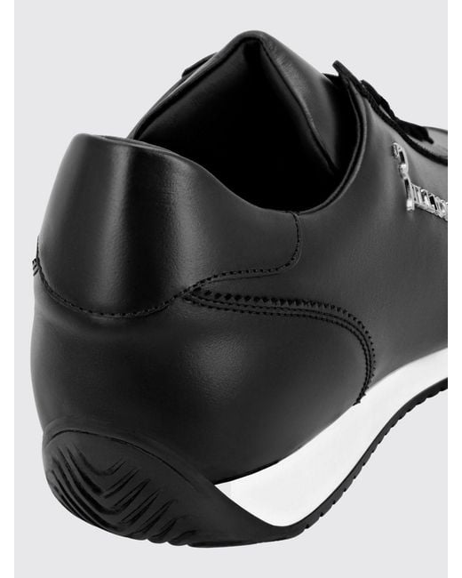Billionaire Black Smooth Leather Low-Top Sneakers With Metallic Logo And Padded Ankle for men