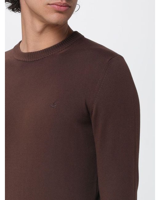 Brooksfield Brown Cotton Crew Neck Sweater With Logo for men