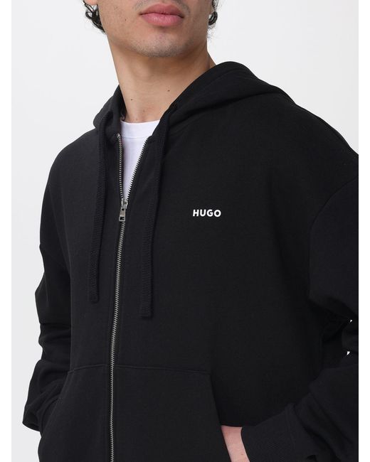 HUGO Black Dapozip Cotton Hoodie for men