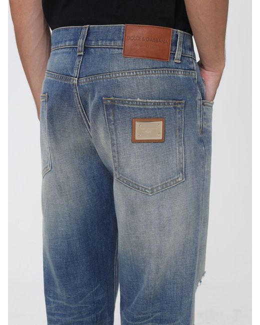 Dolce & Gabbana Blue Dolce &Amp Gabbana Straight Fit Mid-Rise Distressed Denim Jeans With Worn Effect for men