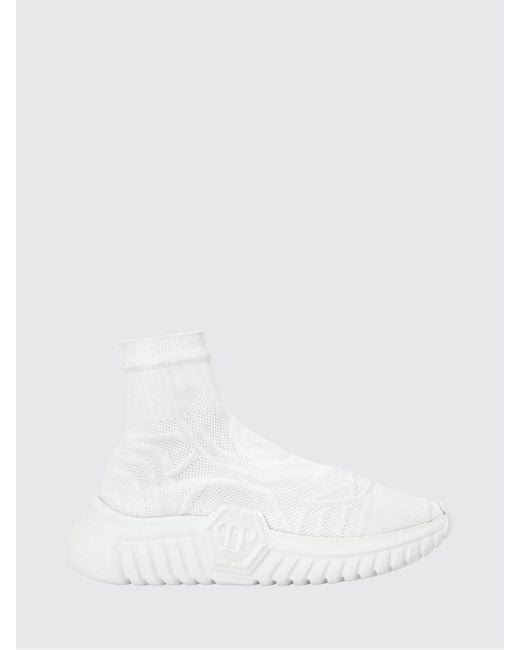 Philipp Plein White High-Top Knit Sock Sneakers With Chunky Sole for men