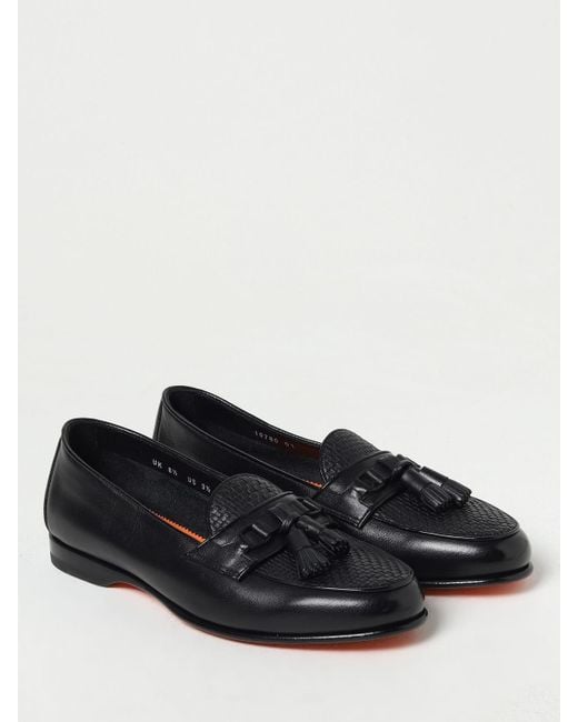 Santoni Black Andrea Leather Loafers for men