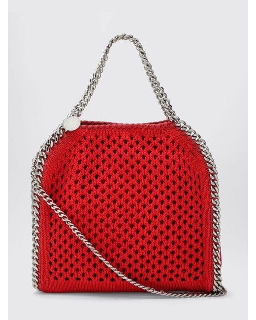 Stella McCartney Red Falabella Crochet Cotton Handbag With Metallic Chain