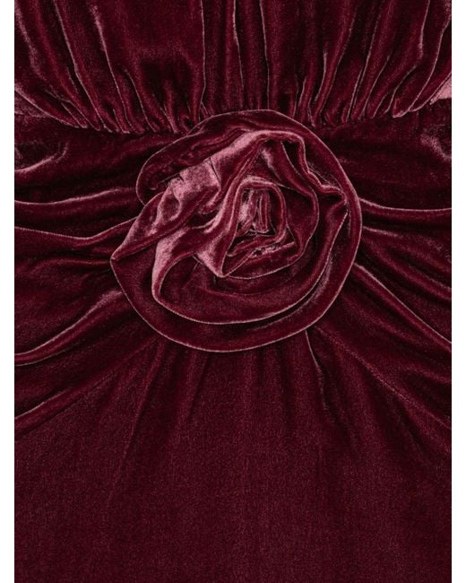 ROTATE BIRGER CHRISTENSEN Red Velvet Sheath Mini Dress With Padded Shoulders And Flower