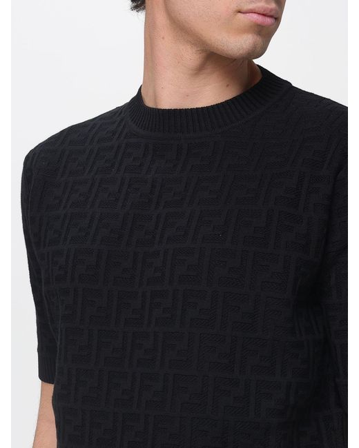 Fendi Black Cotton Crew Neck Pullover With Jacquard Monogram for men