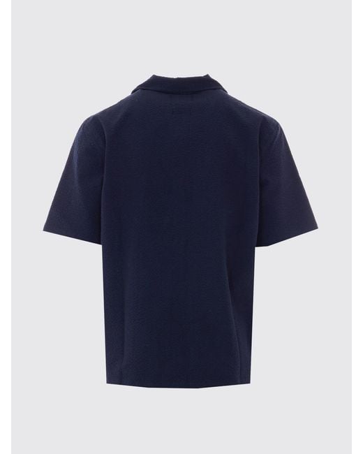Howlin' By Morrison Blue Stretch-Cotton Bowling Shirt With Cuban Collar And Short Sleeves for men