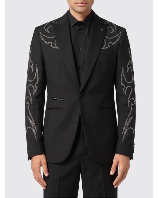 Philipp Plein Black Texas Wool Blend Blazer for men