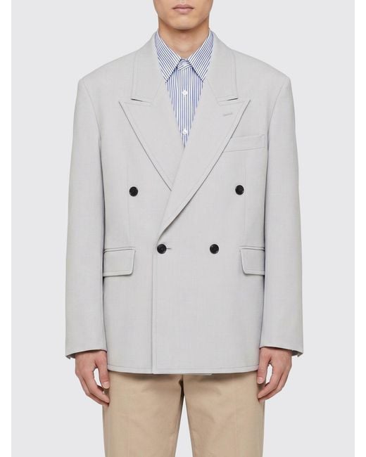 MTL Studio Gray Giacomo Double-Breasted Wool Blend Blazer for men