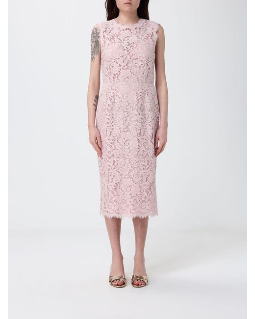 Dolce & Gabbana Pink Dolce &Amp Gabbana Lace Midi Dress