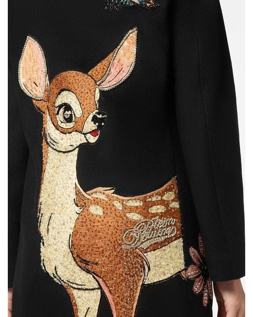 Philipp Plein Black Double-Breasted Wool And Cashmere Coat With Fauna Embroidery And Rhinestones