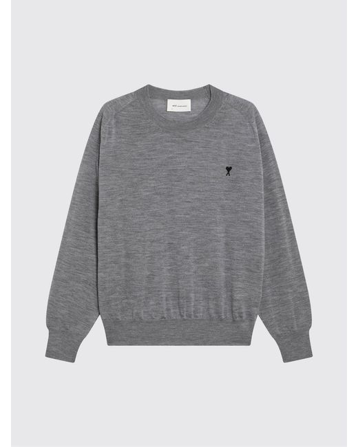 AMI Gray Wool Crew Neck Sweater for men