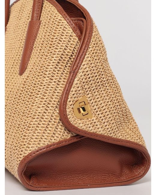 Coccinelle Natural Tylde Crochet Raffia And Hammered Leather Bag