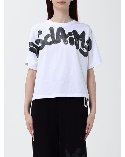 DISCLAIMER White Relaxed Fit Cotton T-Shirt With Printed Logo And Crew Neck
