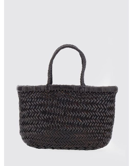 Dragon Diffusion Black Gora Woven Leather Handbag With Double Handle