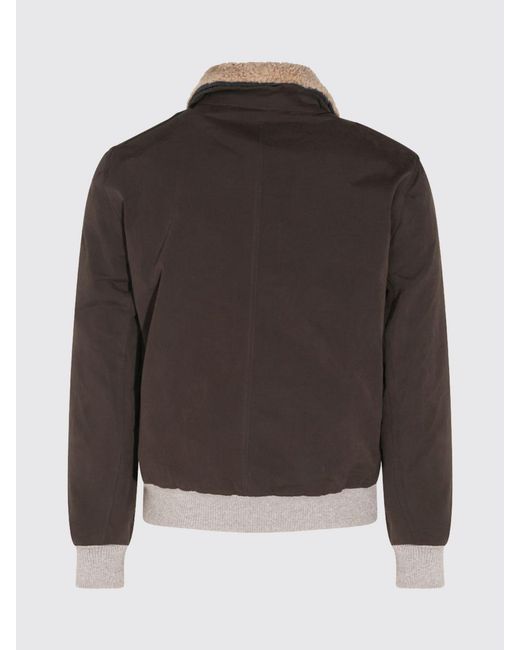Brunello Cucinelli Brown Suede Bomber Jacket With Shearling Collar And Padding for men