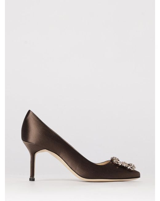Manolo Blahnik Brown Hangisi Satin Pumps With Jewel Buckle