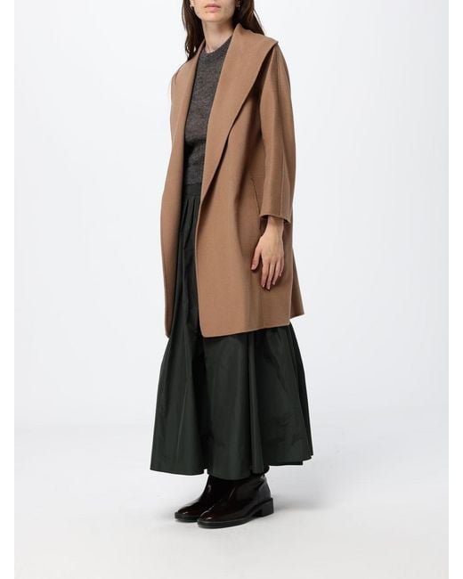 Max Mara White Belted Virgin Wool Robe Coat With Shawl Collar