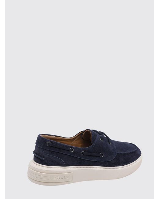 Bally Blue Suede Boat Shoes With Embossed Logo for men