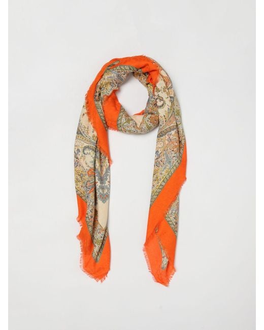 Etro Orange Paisley Print Cotton Blend Foulard