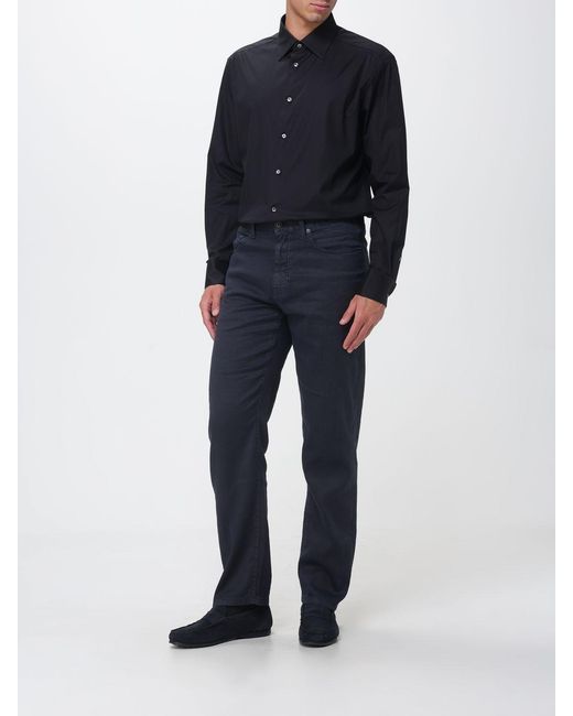 Zegna Blue Basic Stretch Poplin Shirt for men