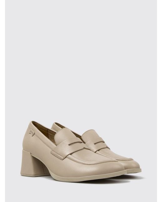 Camper Natural Kora Smooth Leather Loafers With Strap And Medium Heel