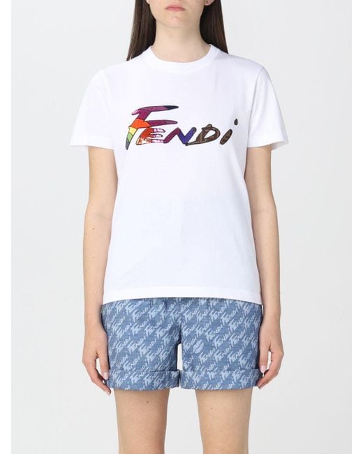 Tshirt con logo di Fendi in White