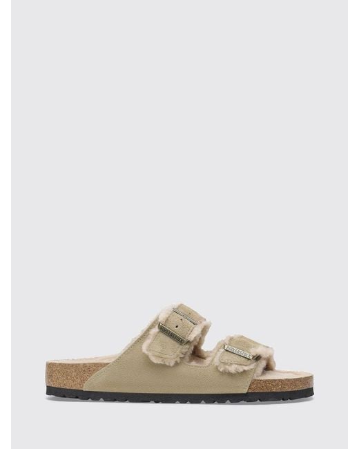 Birkenstock Gray Arizona Suede Sandals With Shearling Lining And Buckles