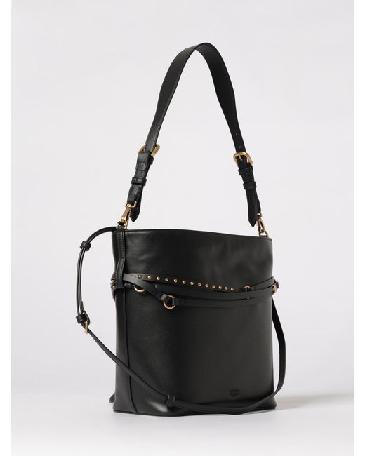 Pinko Black Belt Bag Leather Bucket Bag With Micro Studs
