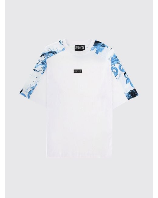 Versace Jeans Couture White Oversized Cotton T-Shirt With Baroque Print for men