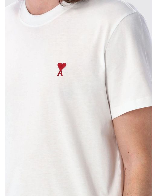 AMI White Cotton T-Shirt With Logo for men