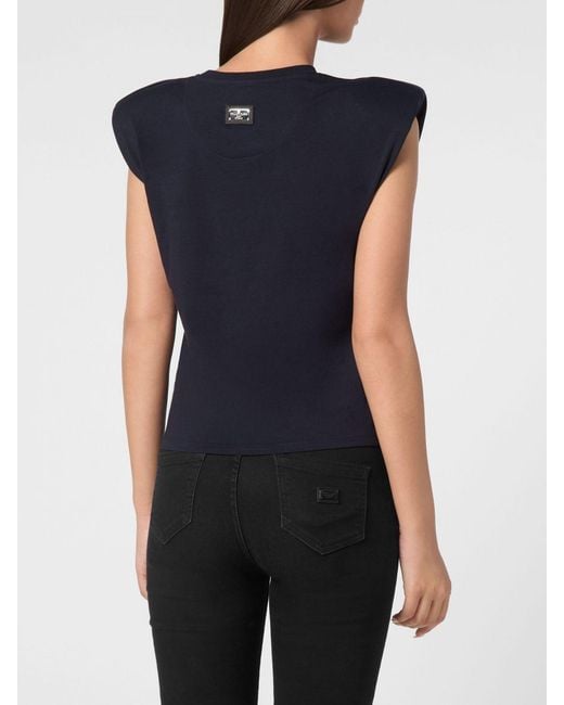 Philipp Plein Blue Jersey Tank Top With Crew Neck And Padded Shoulders