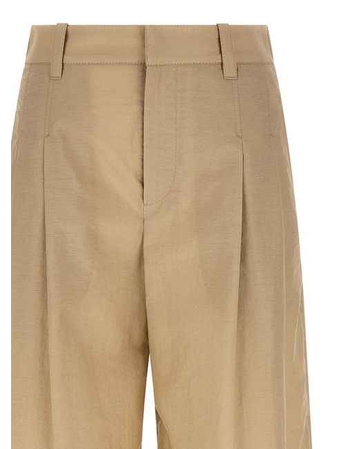 Brunello Cucinelli Natural Cotton Poplin Wide Leg Trousers