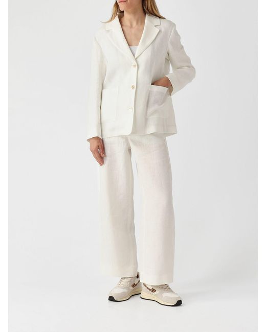 Max Mara White Linen Wide-Leg Trousers