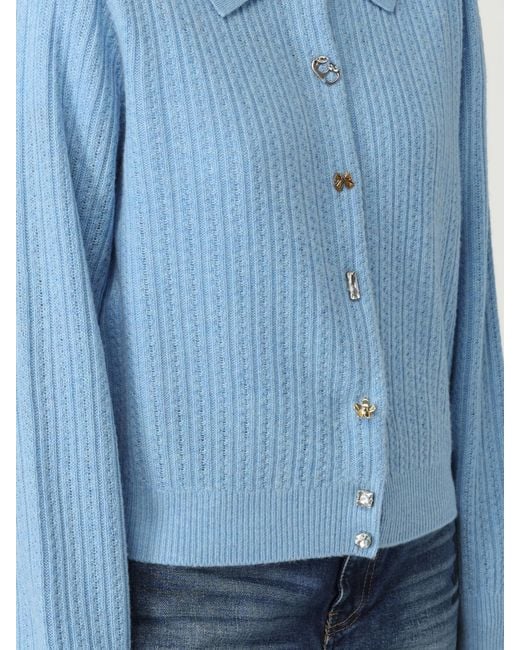 Marc Jacobs Blue Collared Cardigan With Jewel Buttons Long Sleeves And Ribbed Knit Detail