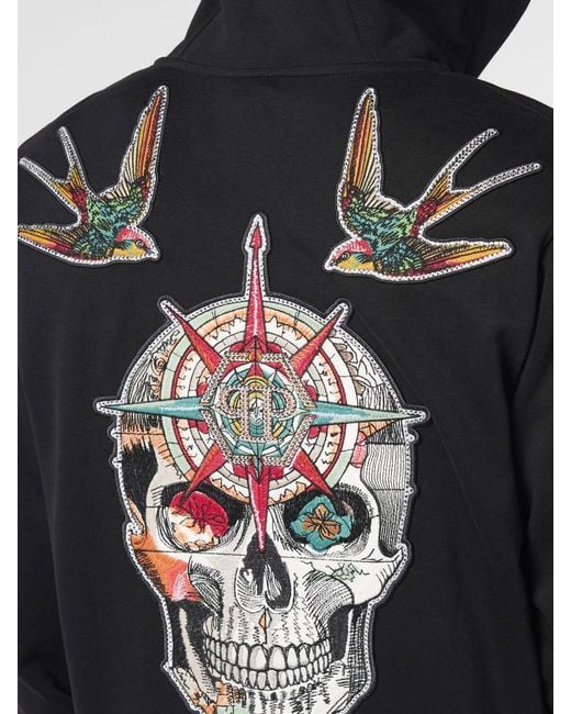 Philipp Plein Black Tattoo Patches Zip Hoodie for men
