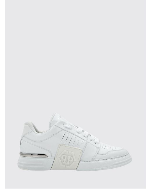 Philipp Plein White Royal Street Smooth Leather Sneakers With Hexagon Logo for men