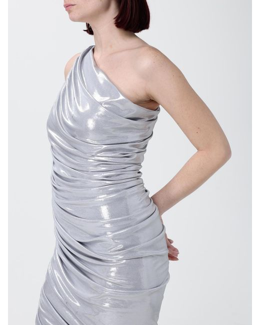 Norma Kamali Metallic Draped Jersey One-Shoulder Dress