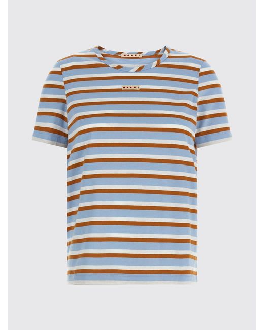 Marni Blue Striped Cotton T-Shirts With Logo