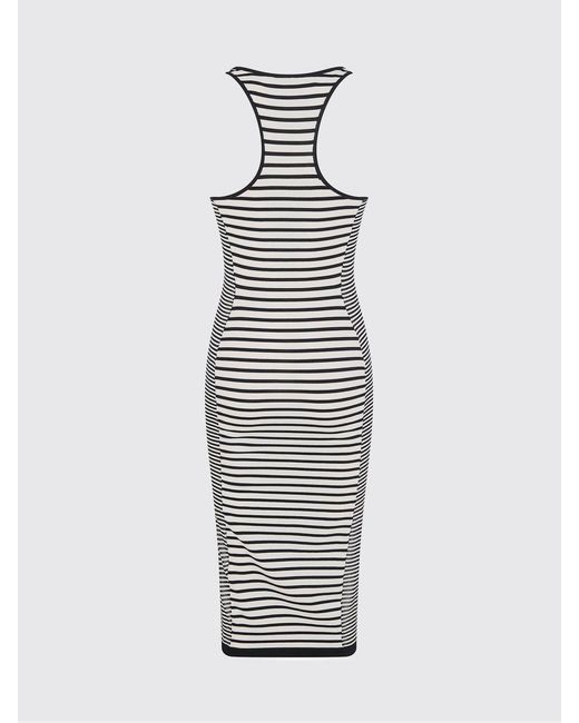 Elisabetta Franchi White Striped Viscose And Cotton Blend Midi Dress
