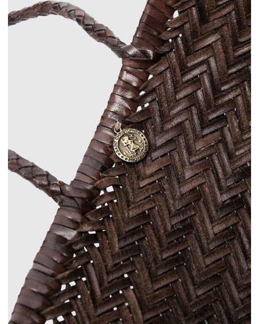 Dragon Diffusion Brown Triplo Salto Woven Leather Handbag With Double Handle