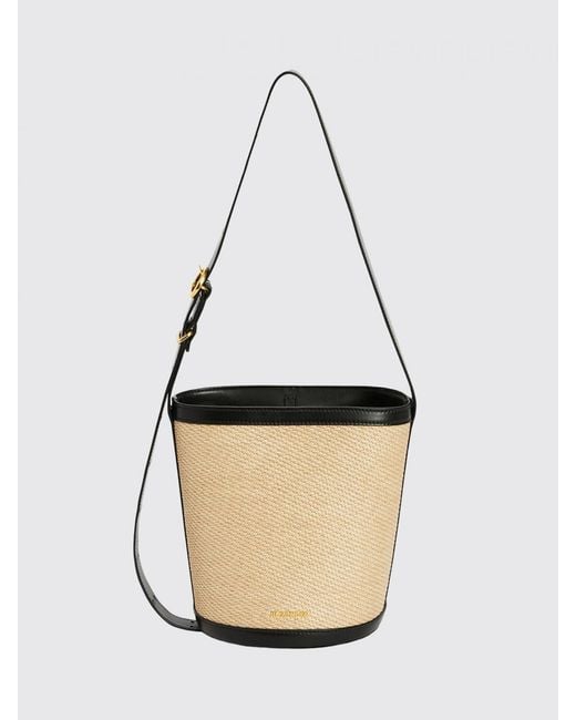 Jil Sander White Cannolo Raffia And Leather Bucket Bag